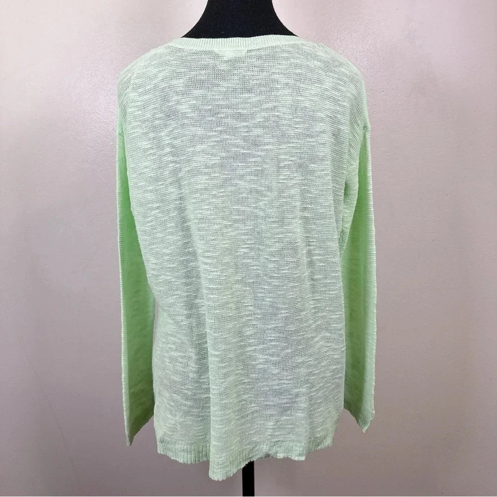 Eileen Fisher Womens Size Petite Medium Green Organic Linen Long Sleeve Top - Picture 2 of 14